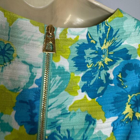 Sail to Sable Flower Basketweave Flit & Flare Mini Dress Linen Blend Blue Sz 6 - Picture 11 of 16